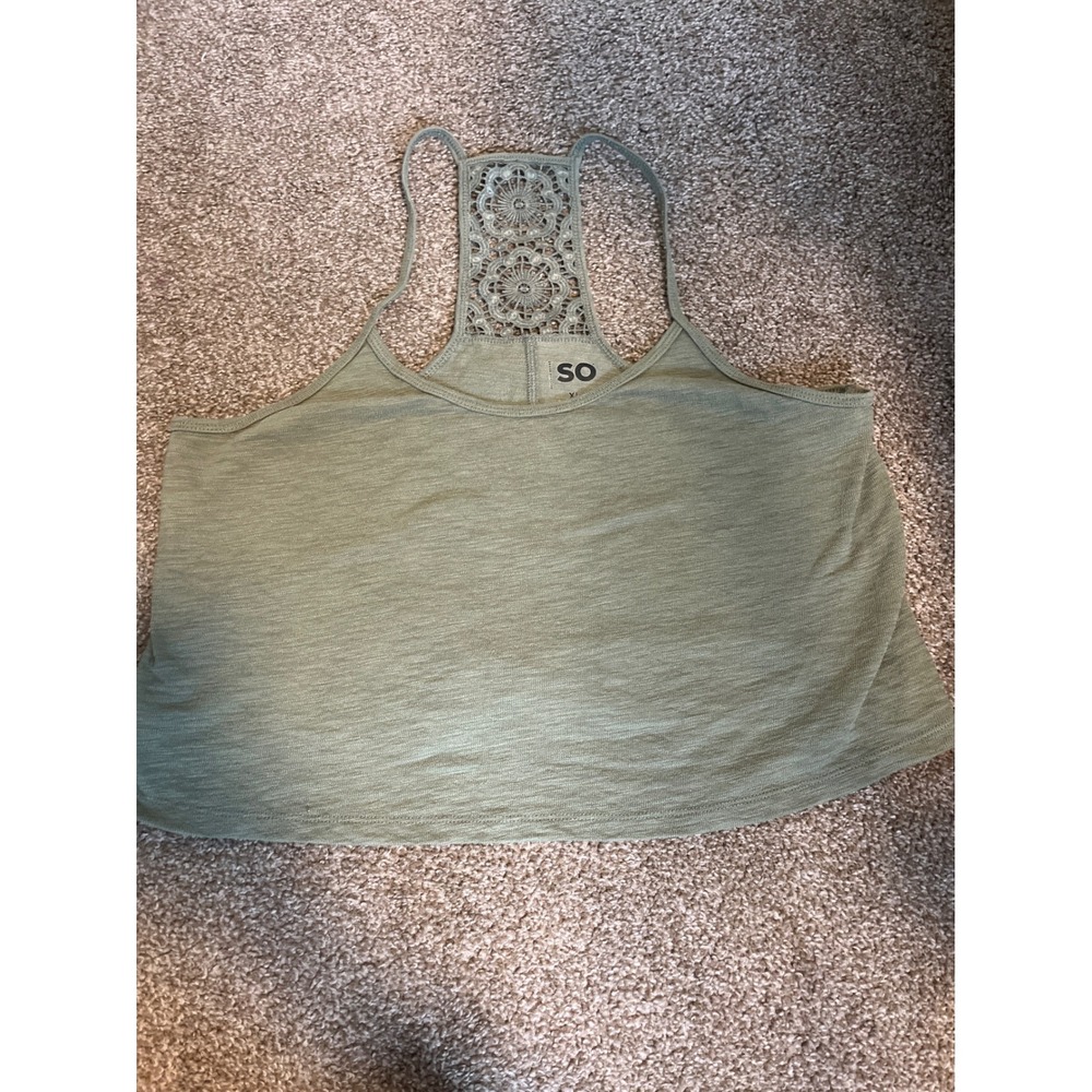 SO Racerback Crochet Lace Tank Top Olive Green XL Casual Summer